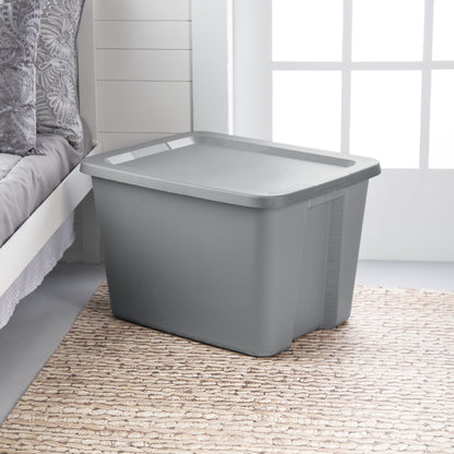 Sterilite Large Storage Bin, 18 Gallon Durable Plastic Storage Tote with Snap-On Lid, Gray, 8 pack