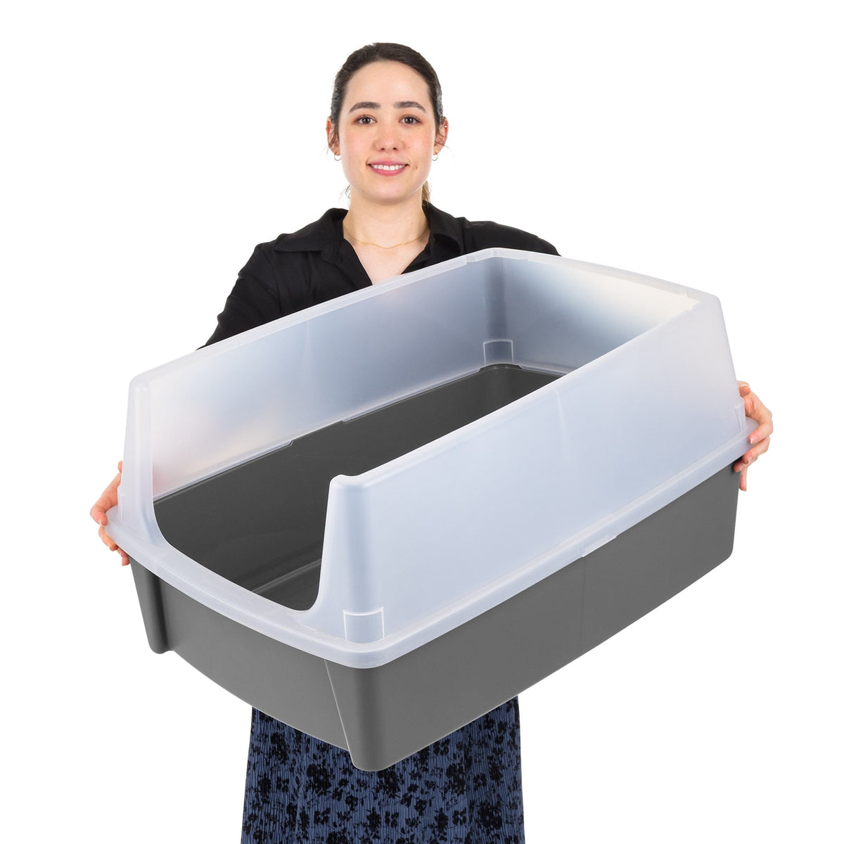 IRIS, XXL Open-Top Cat Litter Box with High Sides, Easy to Clean for Big Cats, Gray