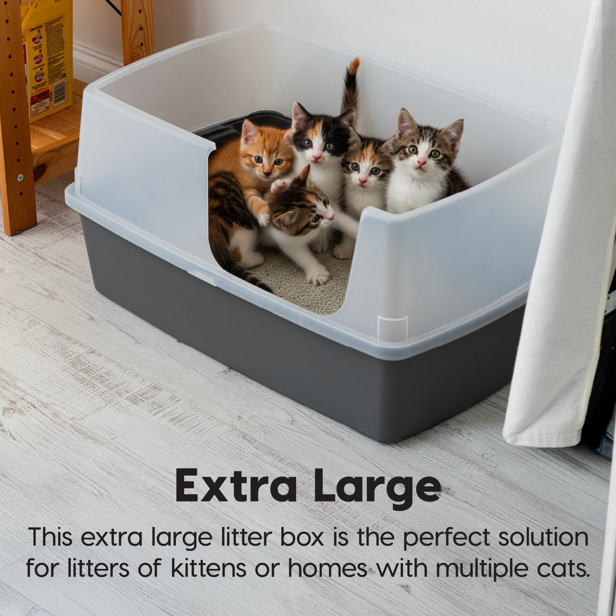 IRIS XXL Open-Top, Side Entry Cat Litter Box with High Sides, Easy to Clean for Big Cats, Gray
