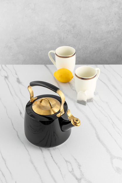 Thyme & Table Stainless Steel 1.8L Stovetop Tea Kettle - Black & Gold