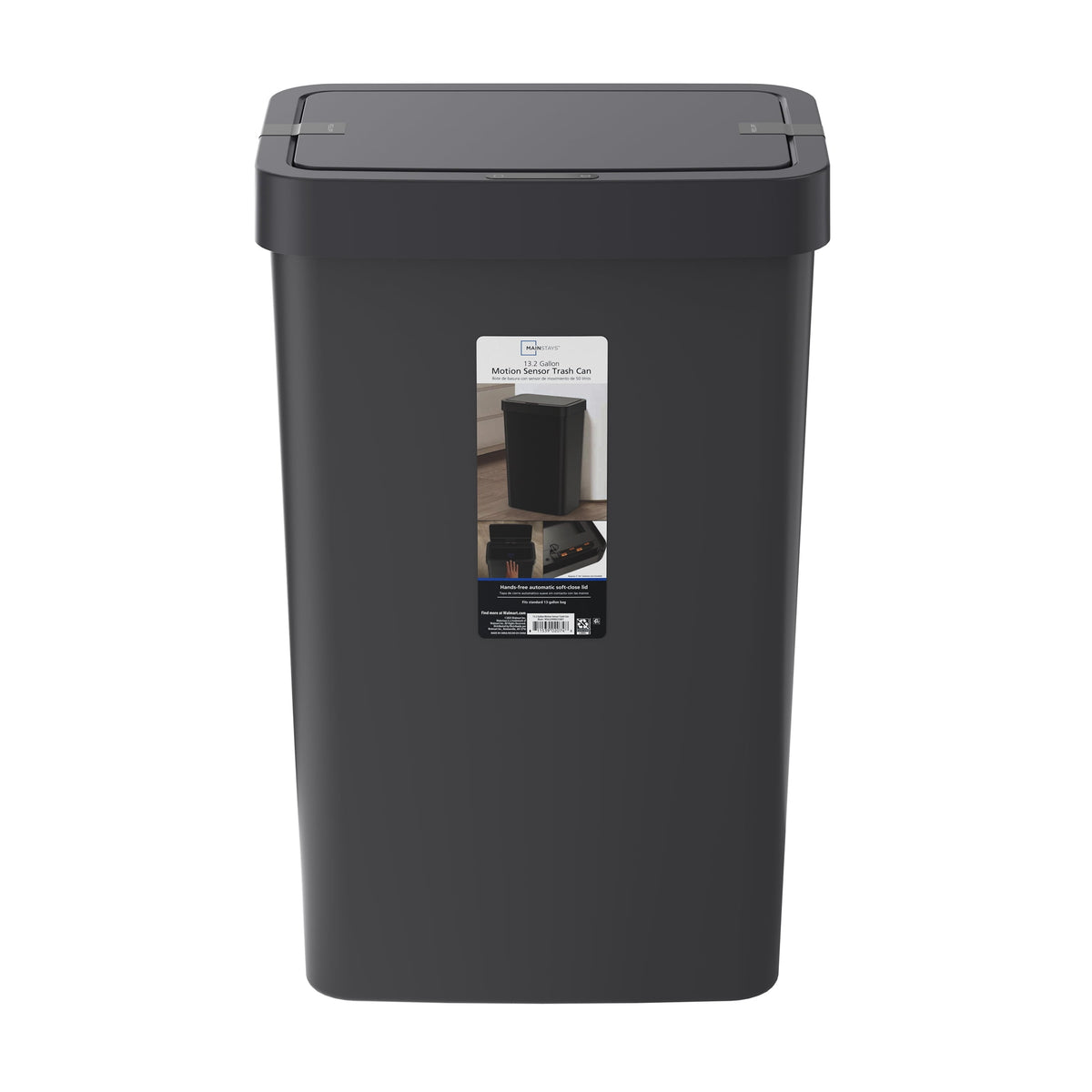 Mainstays Kitchen Motion Sensor Trash Can, 13.2 gal Plastic Automatic Garbage Bin, Black