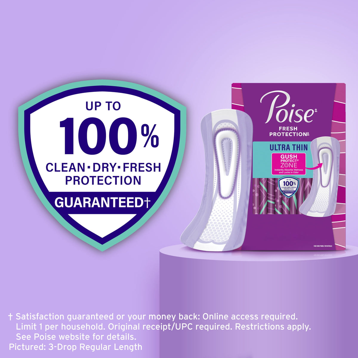 Poise Ultra Thin Incontinence Pads, 4 Drop Moderate Absorbency, Regular Length, 144 Count