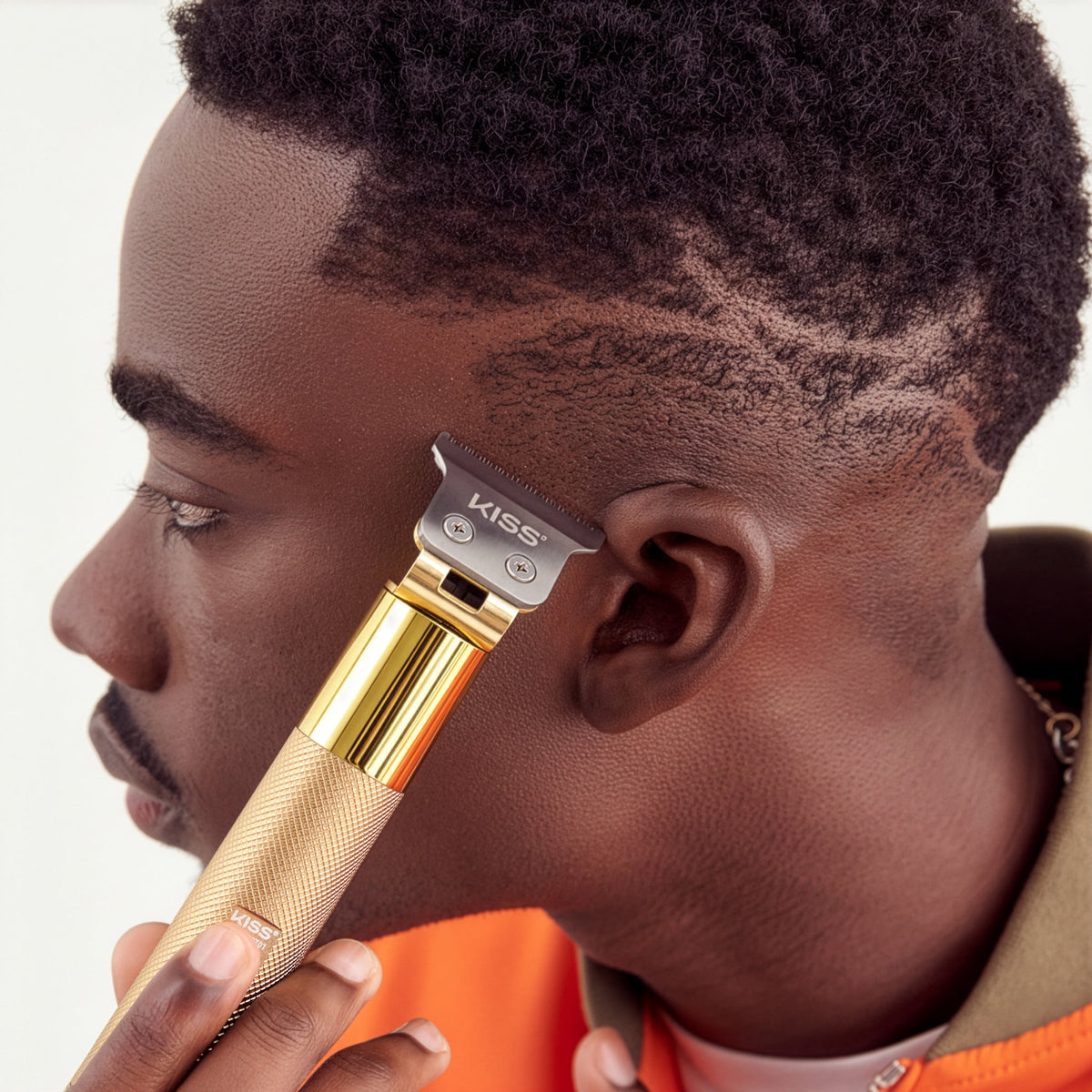 Kiss Precision Blade Cordless Hair Trimmer, Stainless Steel T-Blade, High-Speed Motor, Gold, 8 Pieces