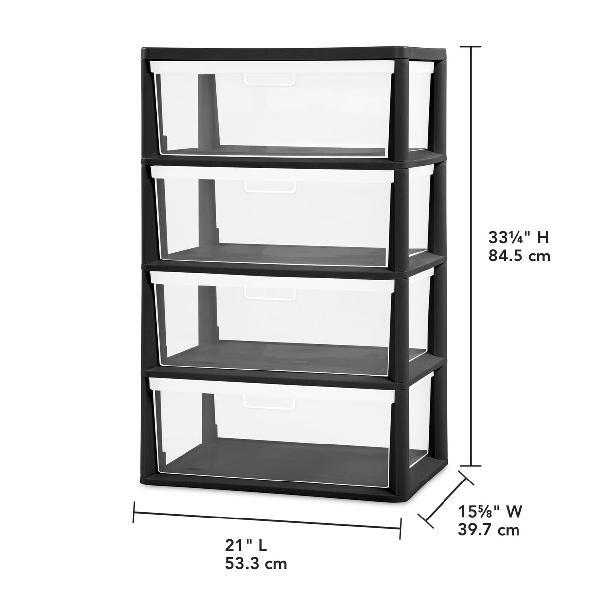 (2 pack) Sterilite Wide 4 Drawer Tower, Plastic Storage Organizer with Removable Clear Bins, Easy Assembly, No Tools Needed, Black