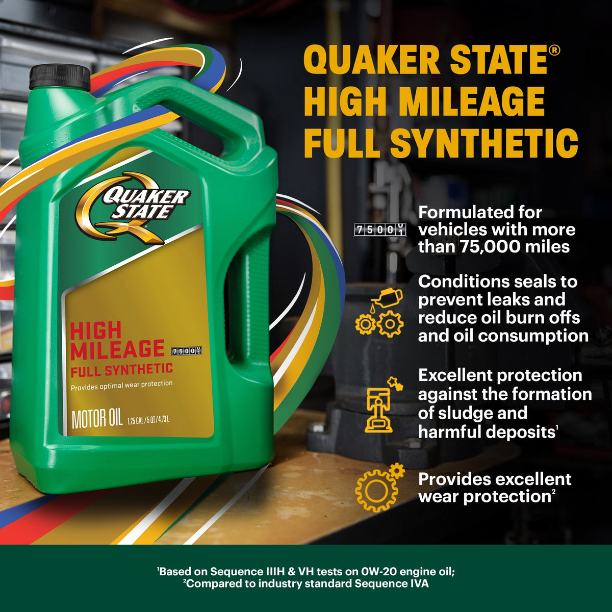 Quaker State Full Synthetic High Mileage 5W-30 Motor Oil, 5 Quart