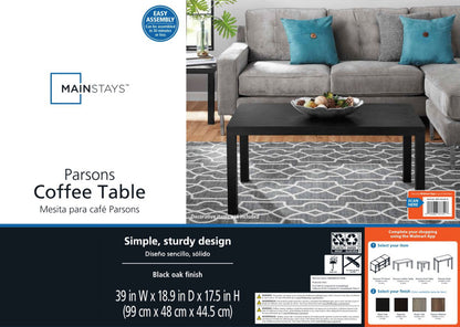 Mainstays Parsons Coffee Table, Black
