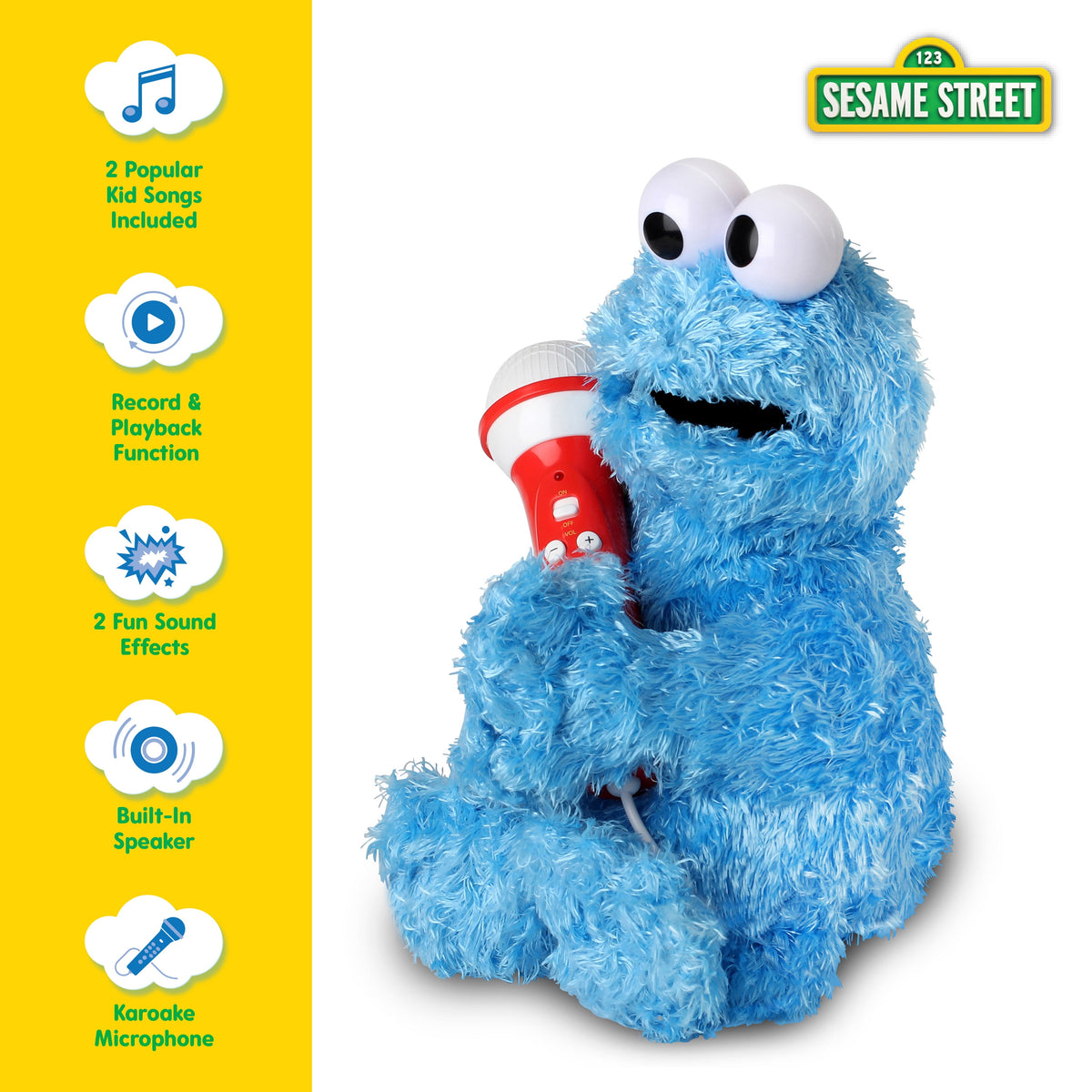 Singing Machine Kids, Sesame Street Karaoke Plush Backpack with built-in microphone and straps, Cookie Monster
