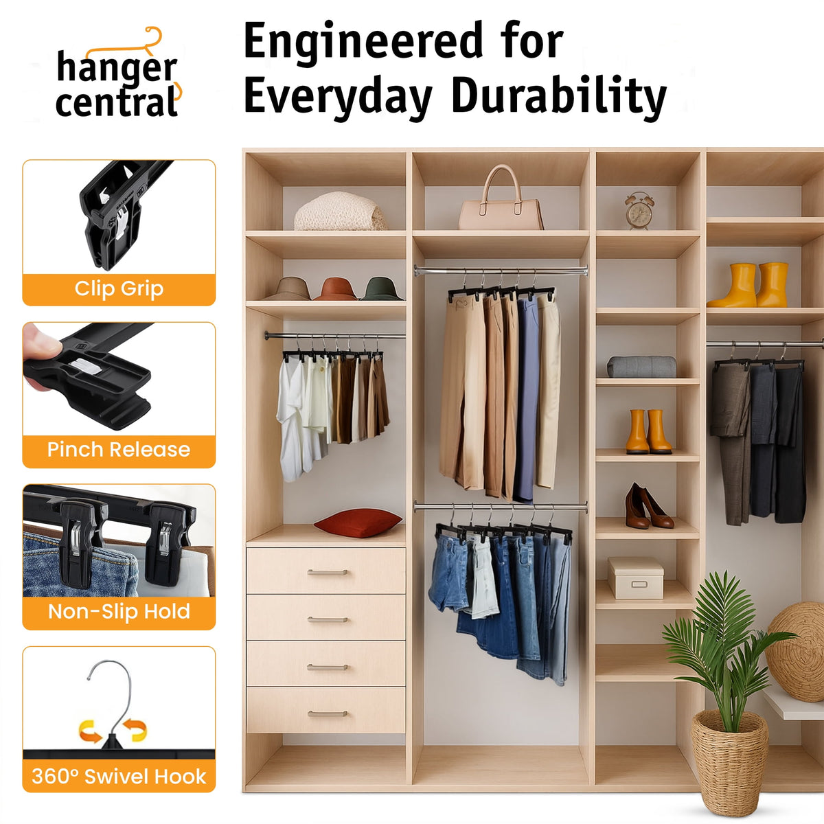 Hanger Central 100 Pack Black Plastic Pants And Skirt Hangers 12 inch