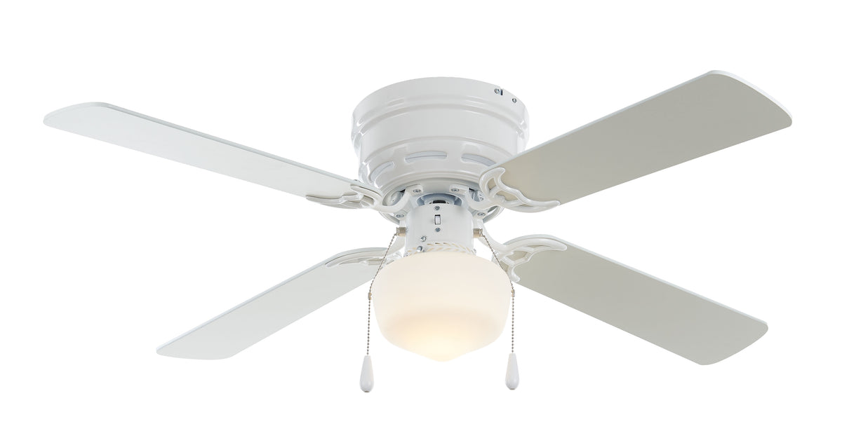 Mainstays 42 in Hugger Metal Indoor Ceiling Fan with Light, White, 4 Blades, LED Bulb, Reverse Airflow