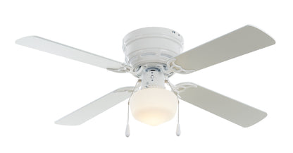 Mainstays 42 in Hugger Metal Indoor Ceiling Fan with Light, White, 4 Blades, LED Bulb, Reverse Airflow