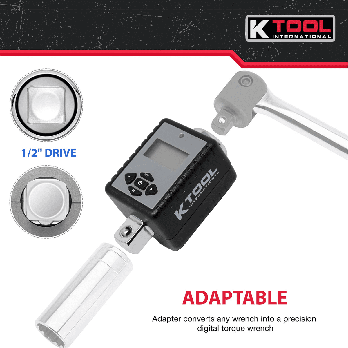 K Tool International 72138 Digital Torque Adapter 1/2 Drive 29.5 to 147.5 ft lbs