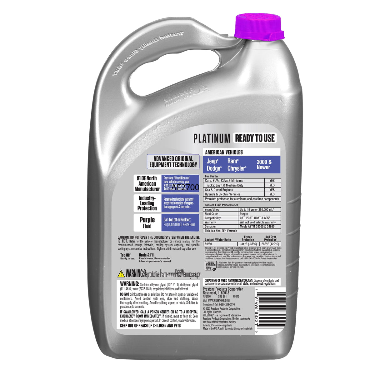 (2 pack) Prestone Platinum American Purple Antifreeze and Coolant 1 Gallon Prediluted