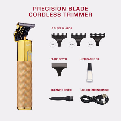 Kiss Precision Blade Cordless Hair Trimmer, Stainless Steel T-Blade, High-Speed Motor, Gold, 8 Pieces