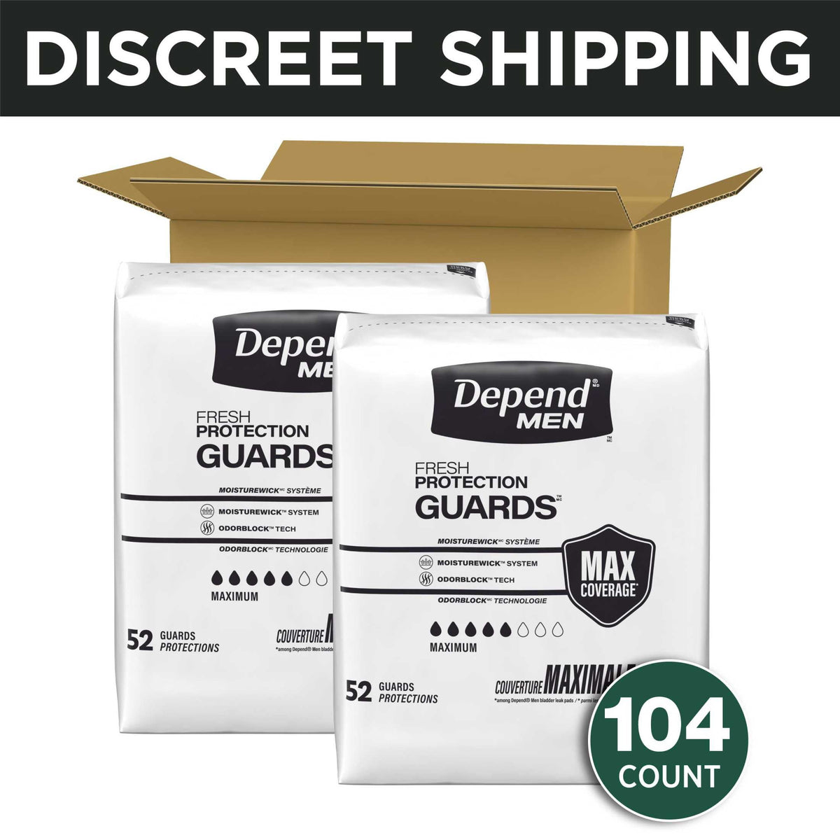 Depend Guards Incontinence Pads for Men, Maximum Absorbency, 104 Count