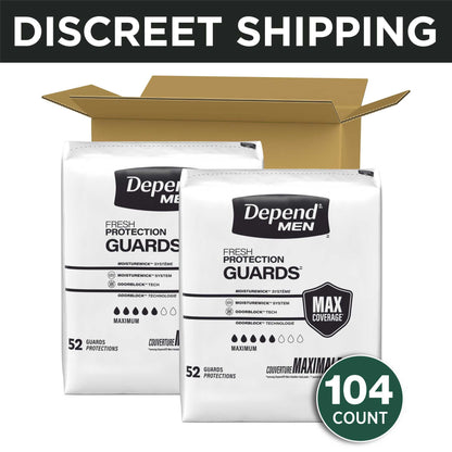 Depend Guards Incontinence Pads for Men, Maximum Absorbency, 104 Count