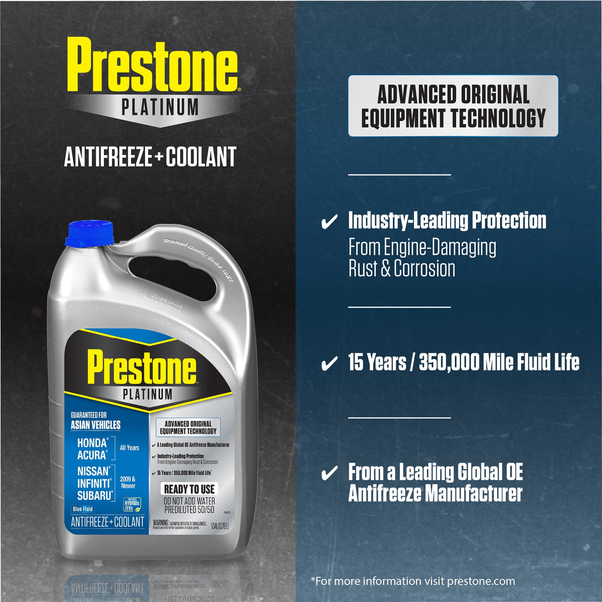(2 pack) Prestone Platinum Asian Blue Antifreeze + Coolant, Ready-to-Use, Prediluted 50/50, 1 Gallon