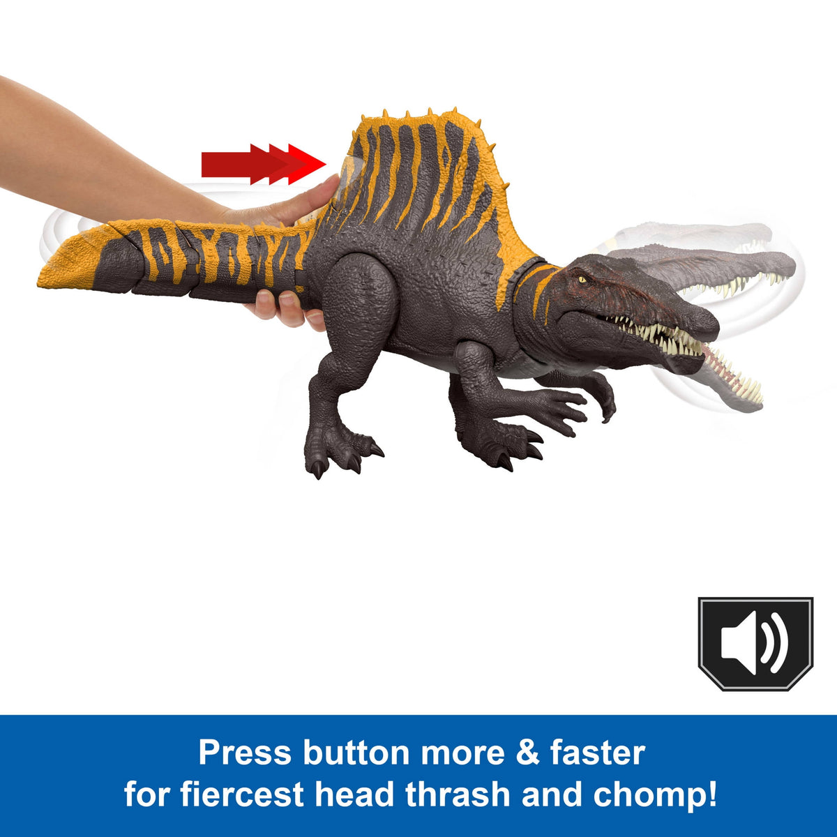 Jurassic World Rebirth Tail Thrasher Spinosaurus Action Figure, Dinosaur Toy with 2 Attack Moves