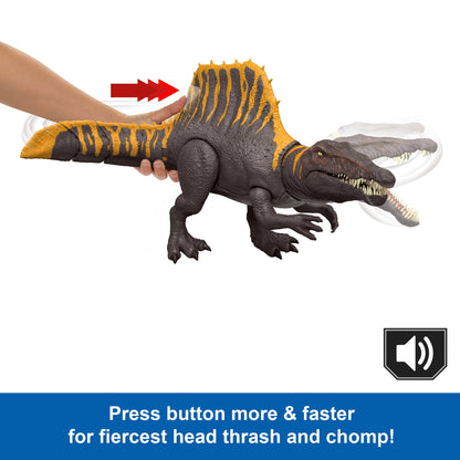 Jurassic World Rebirth Tail Thrasher Spinosaurus Action Figure, Dinosaur Toy with 2 Attack Moves