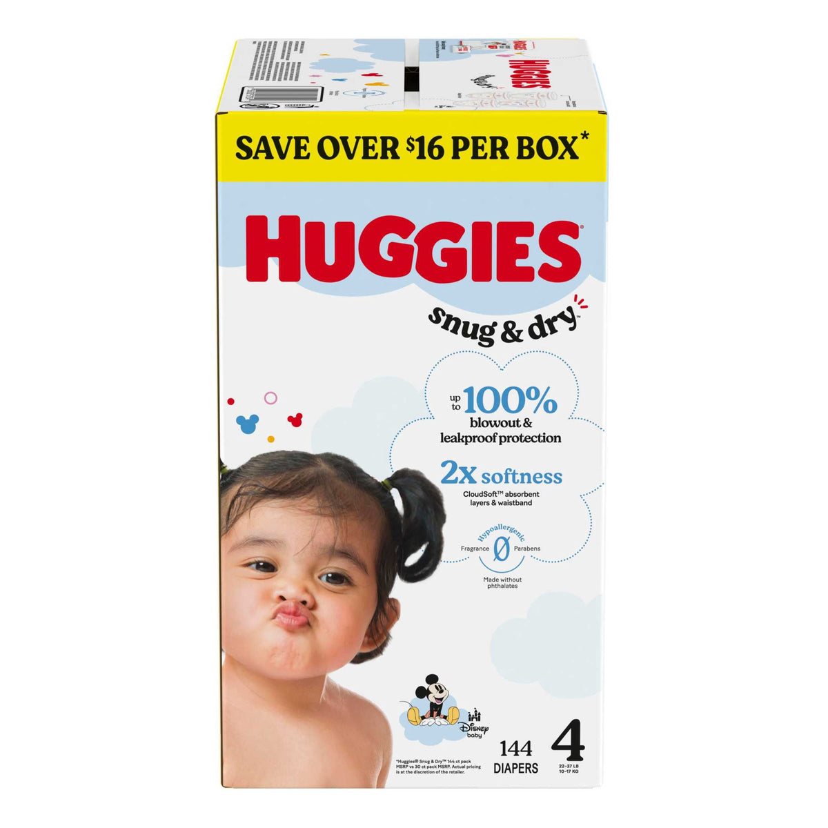 Huggies Snug & Dry Baby Diapers, Size 4 (22-37 lbs), 144 Count (Select for More)