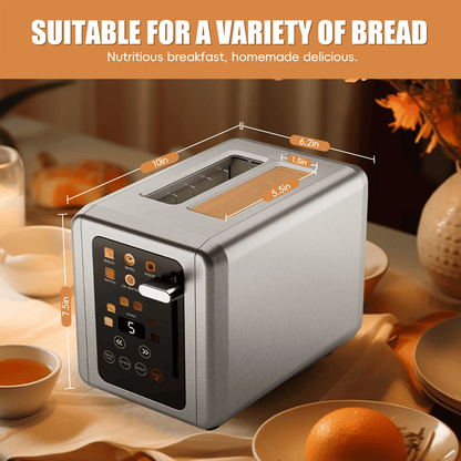 WHALLULTRA Touchscreen Toaster 2 Slice, Stainless Steel, 1.5 " Wide Slots, Bagel, Defrost, 850W