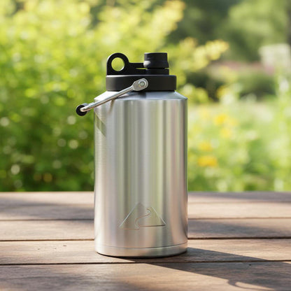 Ozark Trail 1 Gallon 128 Oz Stainless Steel Vacuum Insulated Water Jug with Handle, Flip Spout, Silver