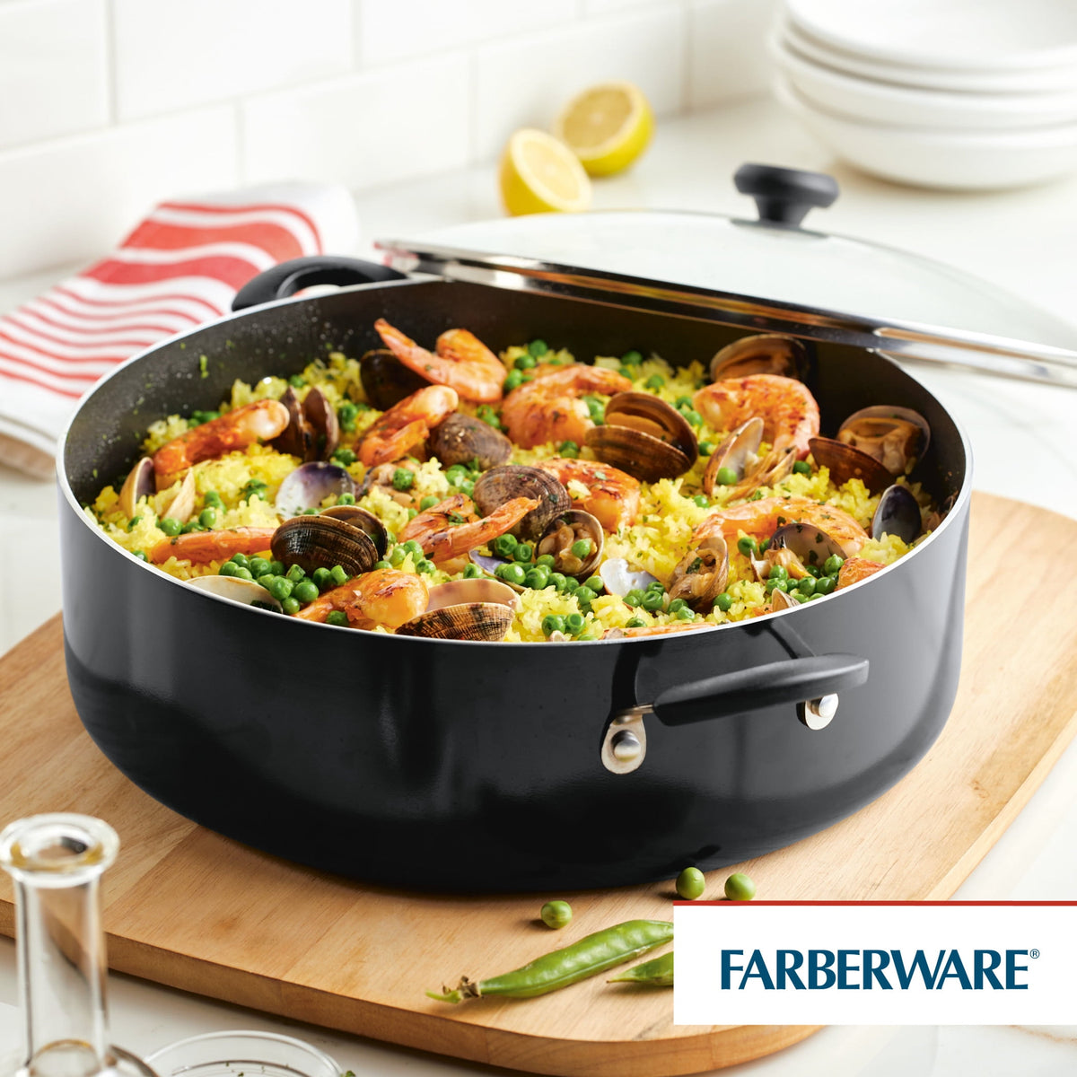 Farberware Easy Clean 14 in Covered Family Pan, DiamondMax Nonstick, Dishwasher Safe, Black