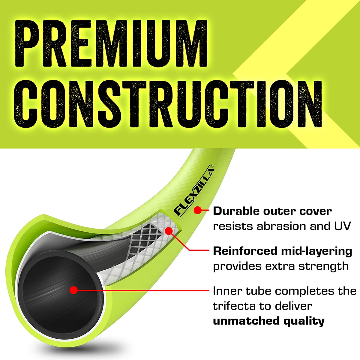 Flexzilla® Premium Grade Garden Hose, 5/8 in. x 50ft., Hybrid Polymer, ZillaGreen™