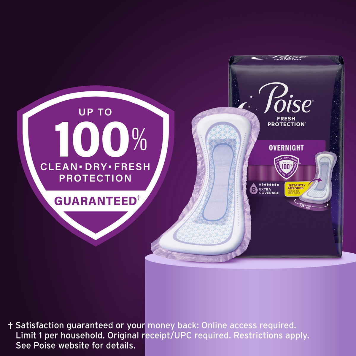 Poise Women's Overnight Incontinence Pads, Extra Coverage (72 Count)