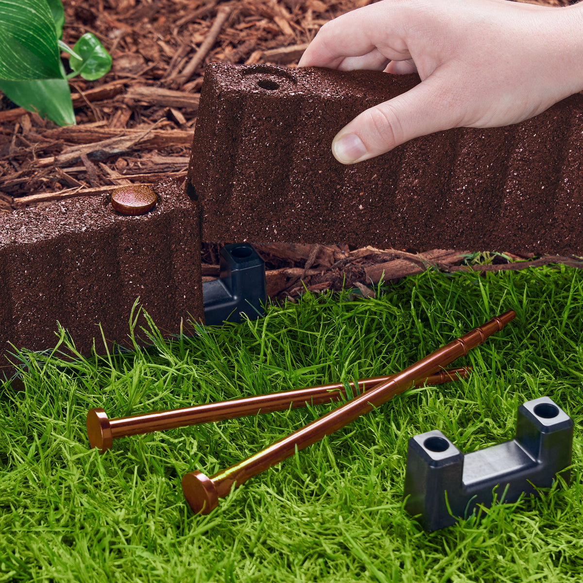 Expert Gardener 2' x 3" Red Recycled Rubber Garden Border Landscape Edging - 8 Pack