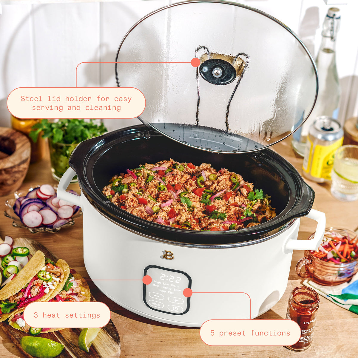 Beautiful 6 Qt Programmable Slow Cooker, White Icing by Drew Barrymore