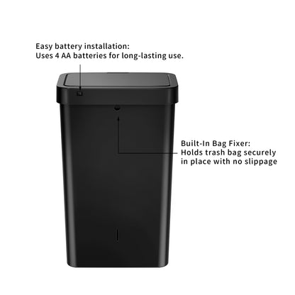 Mainstays Kitchen Motion Sensor Trash Can, 13.2 gal Plastic Automatic Garbage Bin, Black