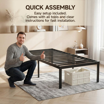 Alvantor Heavy Duty Metal Twin Bed Frame with Steel Slat Support and Storage