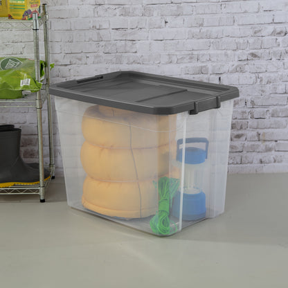 Sterilite Extra Large Stackable Storage Bin, 108 Quart Durable Clear Plastic Storage Container with Latch Lid, Dark Gray, 4 Pack