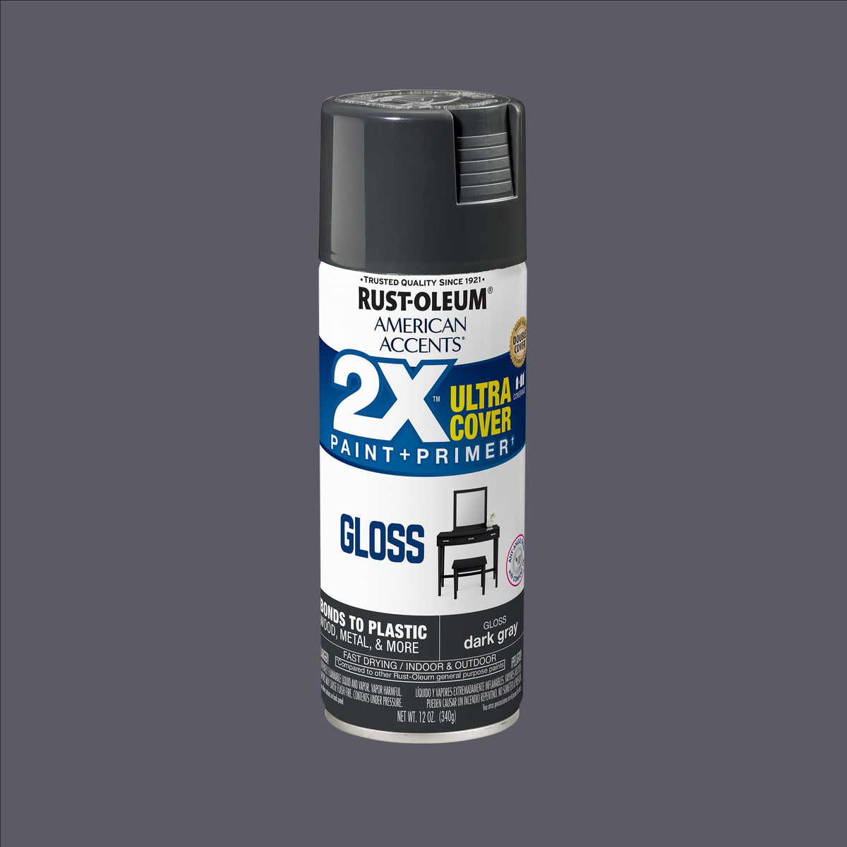 (6 pack) Dark Gray, Rust-Oleum American Accents 2X Ultra Cover Gloss Spray Paint-327886, 12 oz