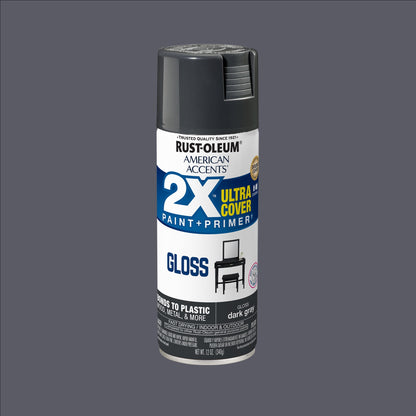 (6 pack) Dark Gray, Rust-Oleum American Accents 2X Ultra Cover Gloss Spray Paint-327886, 12 oz