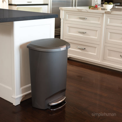 simplehuman Kitchen Trash Can, 13 Gallon Plastic Step Garbage Bin with Secure Slide Lock, Soft Close Lid, Gray