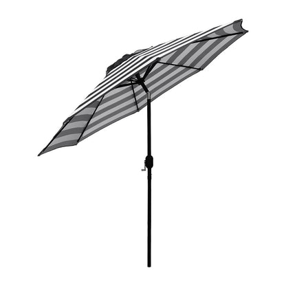 Abble 9FT Black and White Stripe Outdoor Patio Umbrella with Push Button Tilt and Crank Handle, Market Umbrella with 8 Sturdy Umbrella Ribs, Waterproof for Garden Deck Backyard Pool