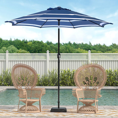 Abble 9FT Black and White Stripe Outdoor Patio Umbrella with Push Button Tilt and Crank Handle, Market Umbrella with 8 Sturdy Umbrella Ribs, Waterproof for Garden Deck Backyard Pool