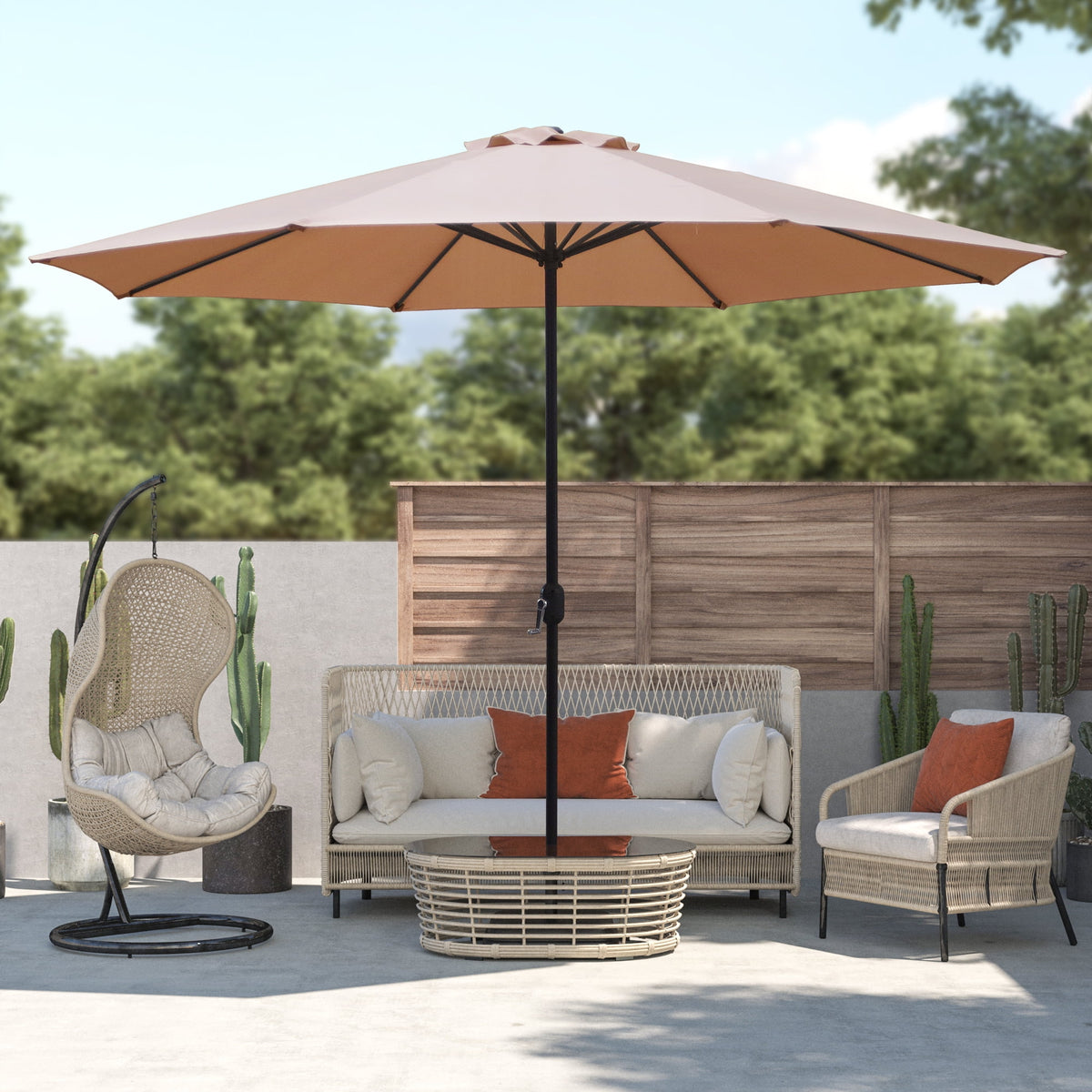 Kool 11FT Outdoor Patio Umbrella with Crank Handle, Market Umbrella with 8 Sturdy Umbrella Ribs, Waterproof for Garden Deck Backyard Pool, Dark Gray