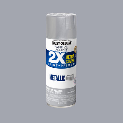(6 pack) Silver, Rust-Oleum American Accents 2X Ultra Cover Metallic Spray Paint-327910, 12 oz