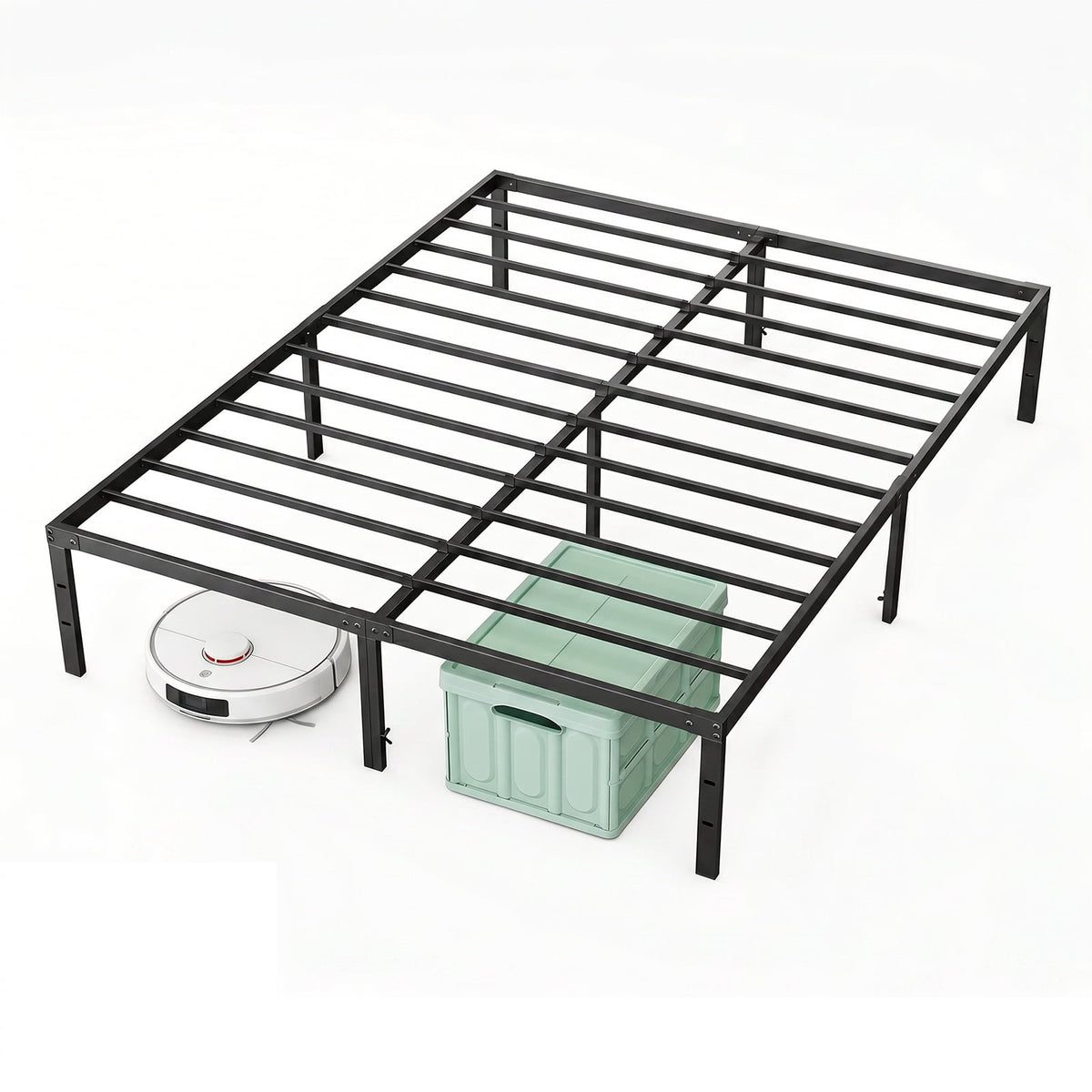 Alvantor Metal Bed Frame 16 Inch Tall, Heavy Duty Sturdy Mattress Foundation, No Box Spring Needed, Easy to Assemble, Under-bed Storage Space, Black
