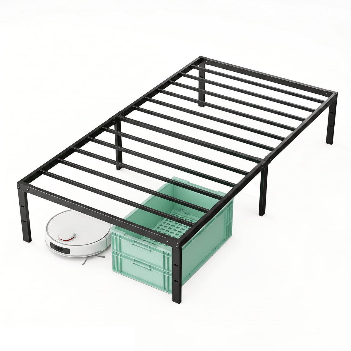 Alvantor Metal Bed Frame 16 Inch Tall, Heavy Duty Sturdy Mattress Foundation, No Box Spring Needed, Easy to Assemble, Under-bed Storage Space, Black
