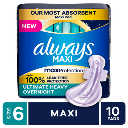 (4 pack) Always Maxi Overnight Pads with Wings, Size 6, 21