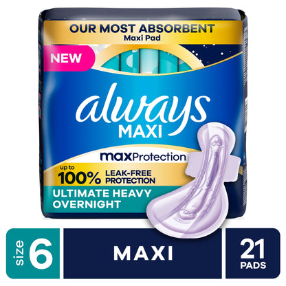 (4 pack) Always Maxi Overnight Pads with Wings, Size 6, 21