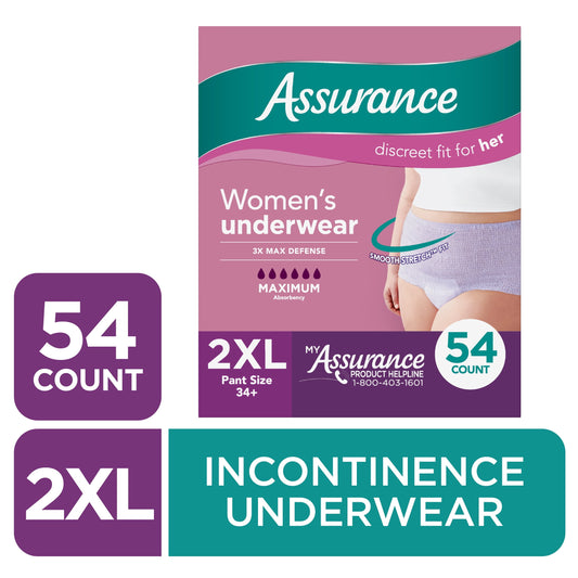 Assurance Women's Incontinence and Postpartum Underwear, XXL, Maximum Absorbency, 54 Count