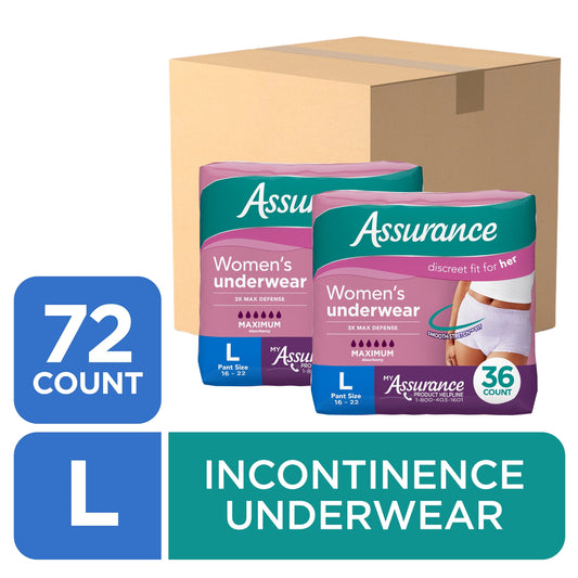 Assurance Women's Incontinence and Postpartum Underwear, L, Maximum Absorbency, 72 Count