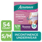 Assurance Women's Incontinence & Postpartum Underwear, Maximum Absorbency, S/M, 72 Count