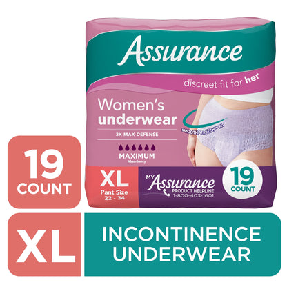 Assurance Women's Incontinence & Postpartum Underwear, X-Large , Maximum Absorbency, 72 Count