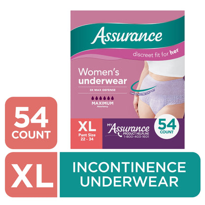 Assurance Women's Incontinence & Postpartum Underwear, X-Large , Maximum Absorbency, 72 Count