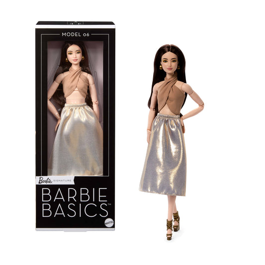 Barbie Basics Collectible Doll, Model 06 with Brunette Hair in Shimmery Golden Skirt & Halter